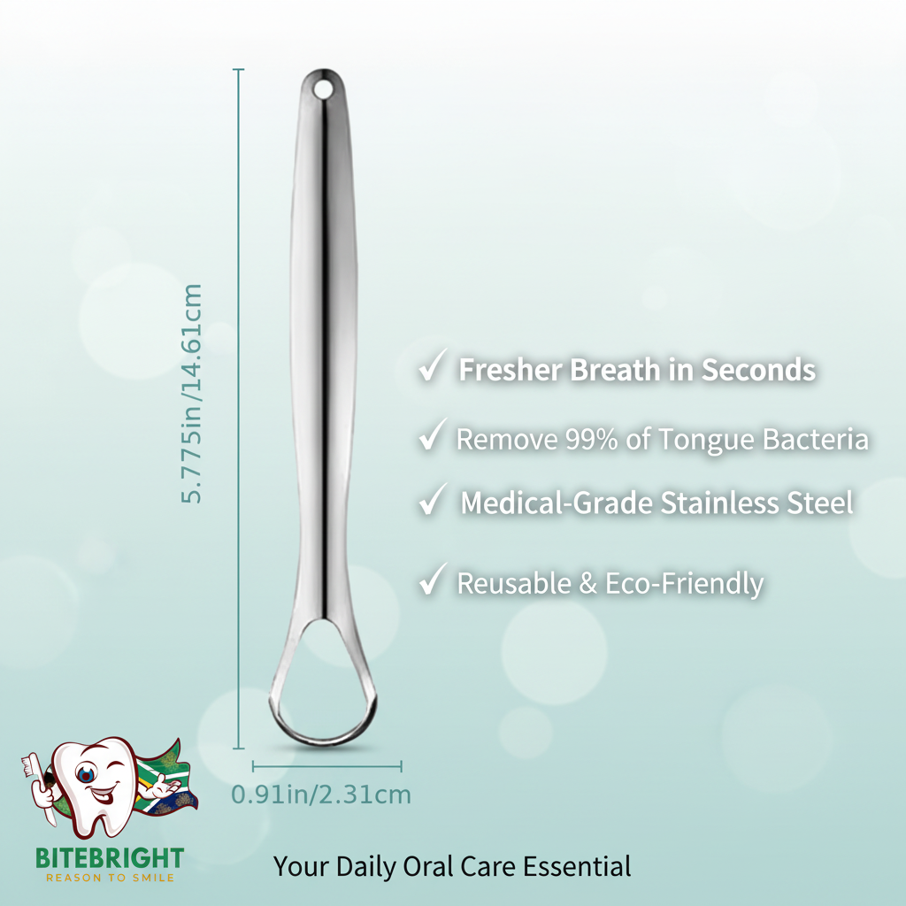 BiteBright Tongue Scraper - Premium Marketing with Dimensions